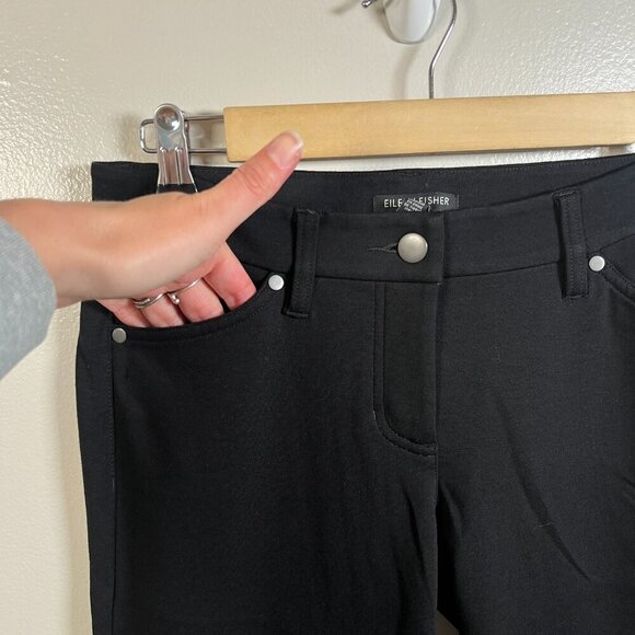 Eileen Fisher Pants Size 6 Petite Black Stretch Straight Leg Work Travel Minimal - Picture 7 of 9